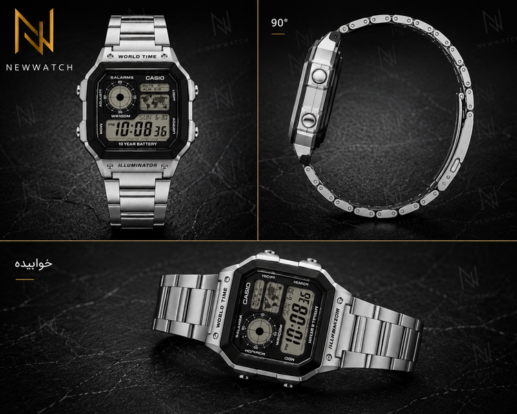 نمای جانبی و خوابیده ساعت Casio AE-1200WHD-1AV