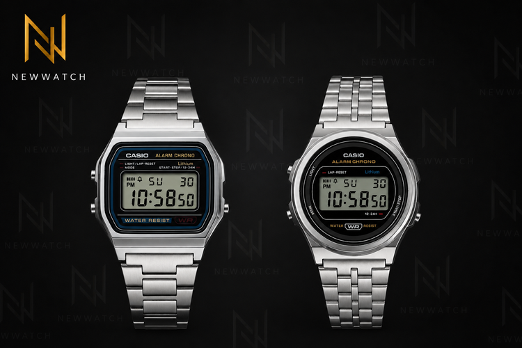 Casio A171WE-1A Vintage Digital Watch در کنار مدل 158