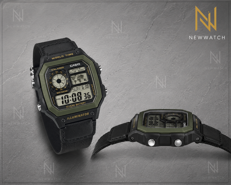 ساعت کاسیو AE-1200WHB-1BV World Time نمای بغل و خوابیده