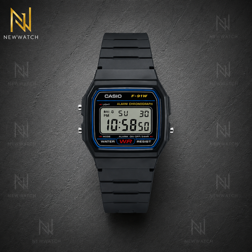 ساعت کاسیو F-91W-1 دیجیتال مشکی با بند رزینی NEWWATCH