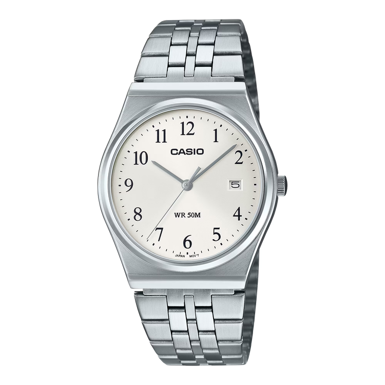 ساعت کاسیو MTP-B145D-7AV با صفحه سفید و بند استیل