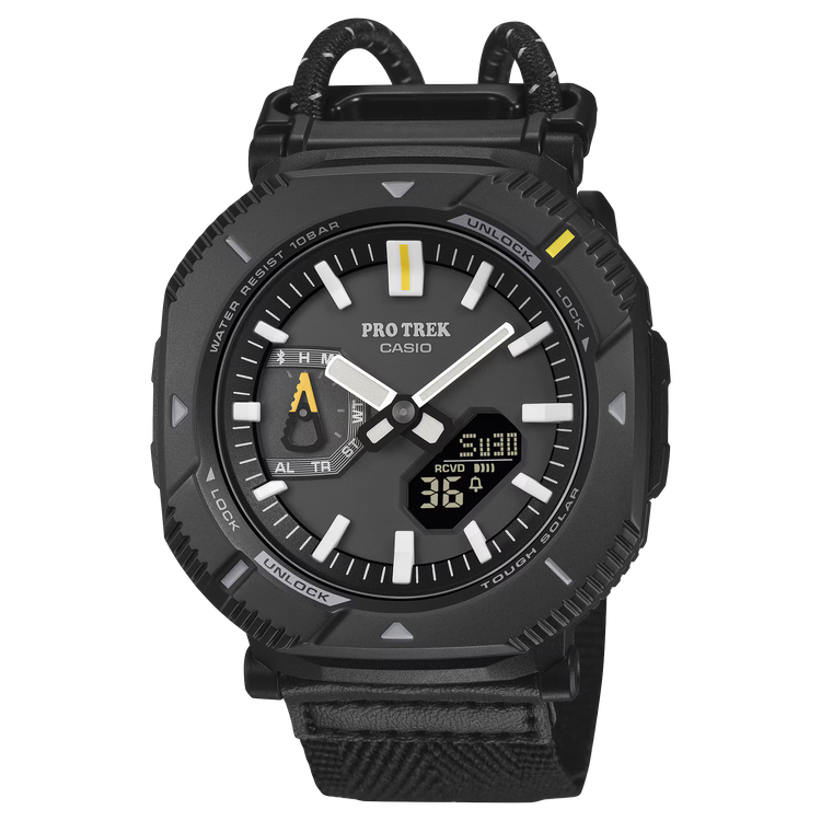 ساعت کاسیو PRO TREK PRJ-B001 با طراحی حرفهای Outdoor، شارژ خورشیدی Tough Solar، اتصال Bluetooth و مقاومت 100 متری؛ انتخابی مناسب برای طبیعتگردی، کوهنوردی و استفاده روزمره.
