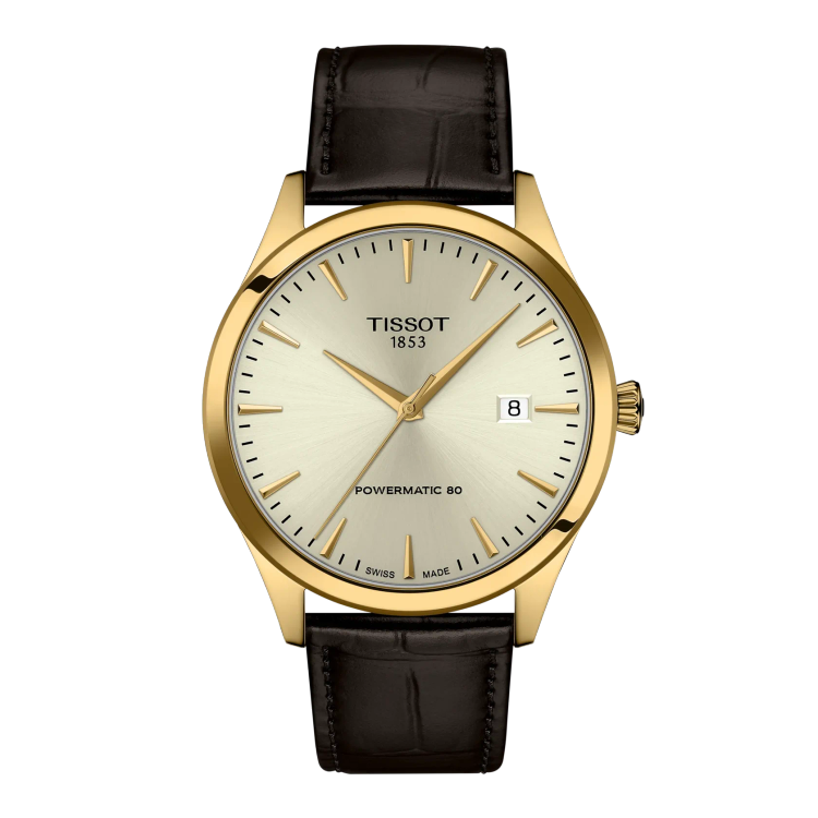 نمای نزدیک صفحه ساعت Tissot Classic Dream با عقربههای خوانا و نمایش تاریخ