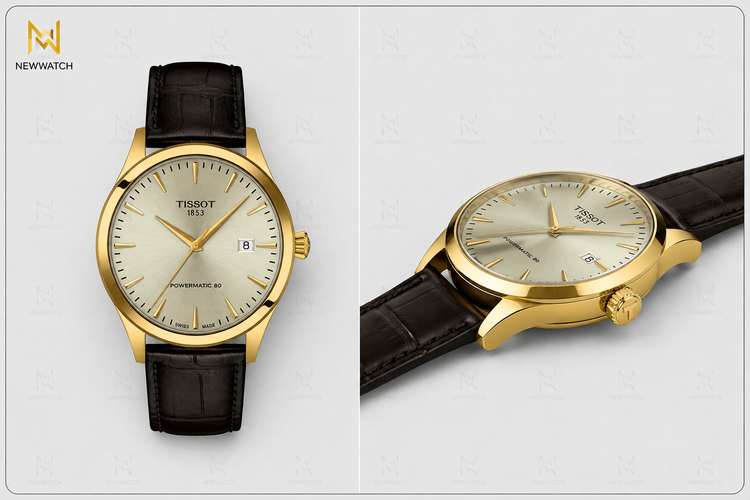 نمای زاویهدار ساعت Tissot Classic Dream Automatic با طراحی کلاسیک