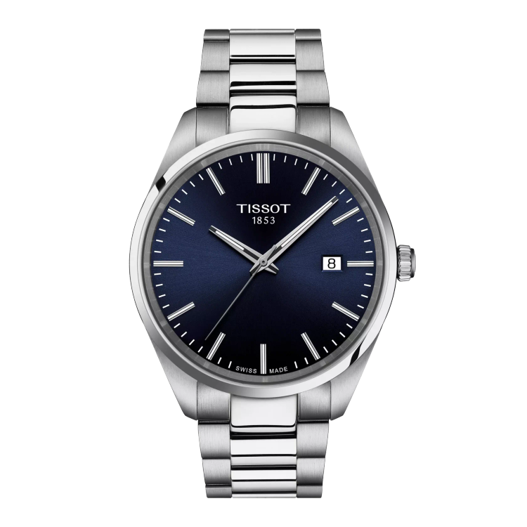 ساعت Tissot PR 100 ساده با صفحه سرمهای و بند استیل