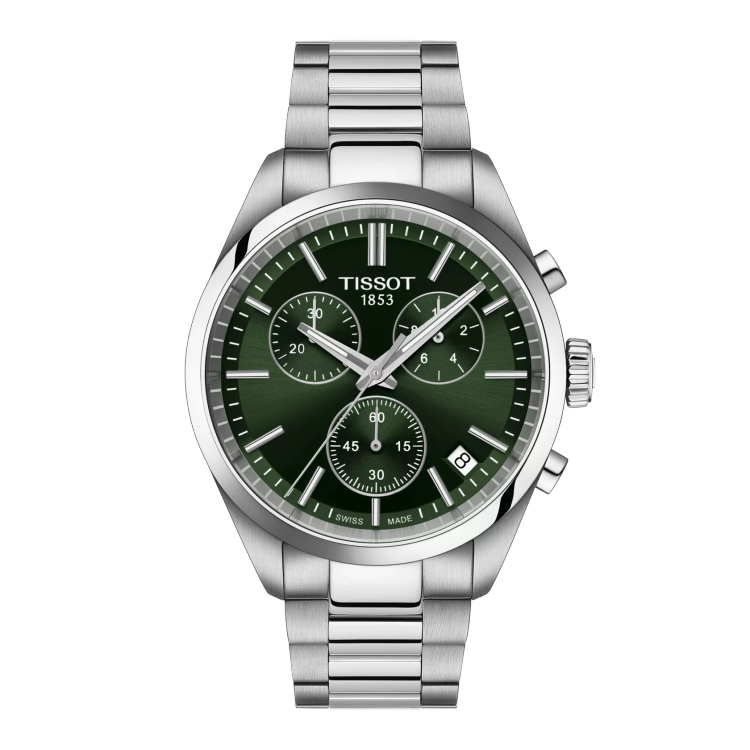 ساعت Tissot PR 100 Chronograph با صفحه سبز و بند استیل