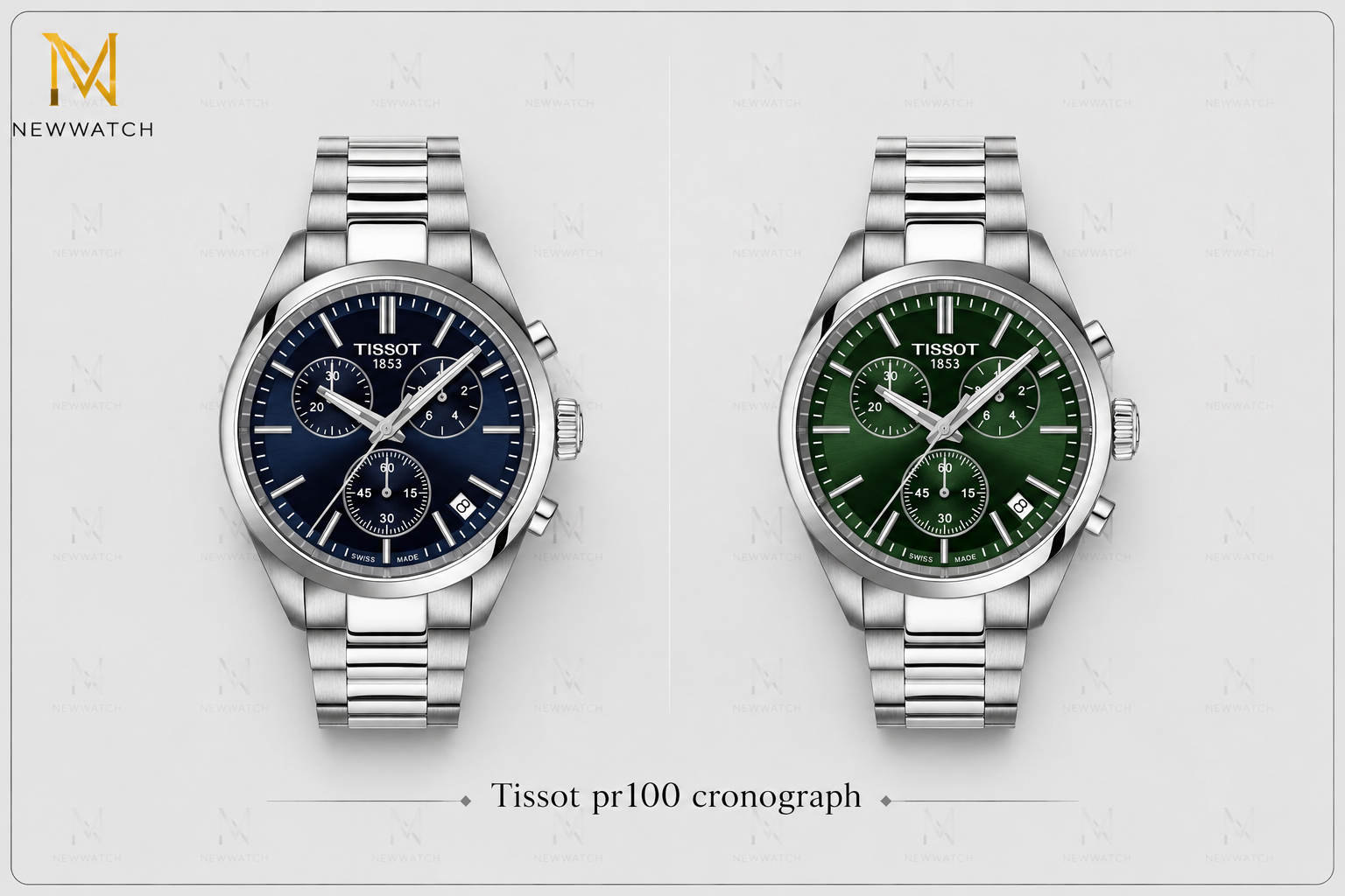 دو رنگ ساعت تیسوت PR 100 Chronograph با صفحه سرمه ای  و سبز