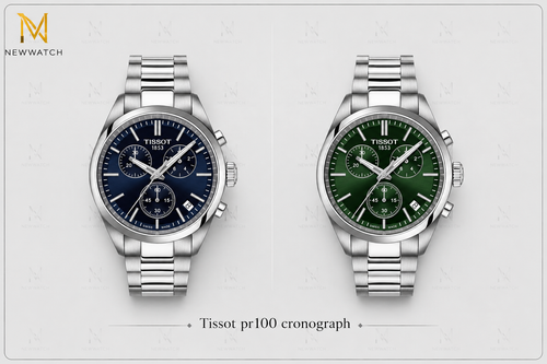 دو رنگ ساعت تیسوت PR 100 Chronograph با صفحه سرمه ای و سبز