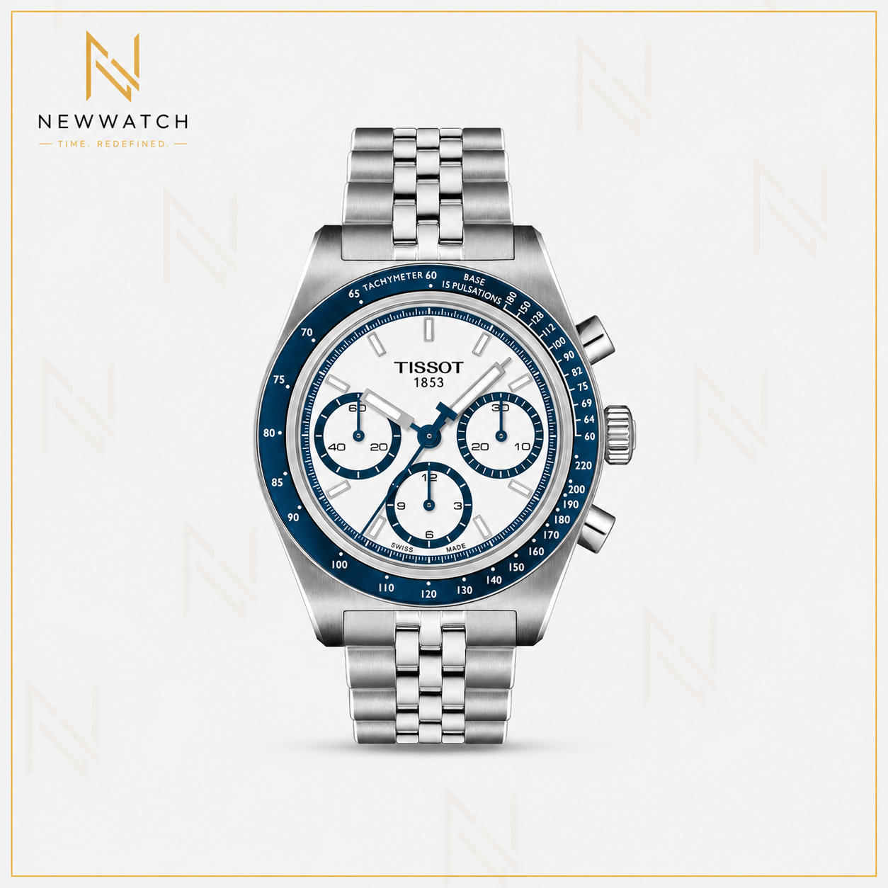 ساعت تیسوت PR516 Chronograph 40mm با صفحه آبی و بند استیل
