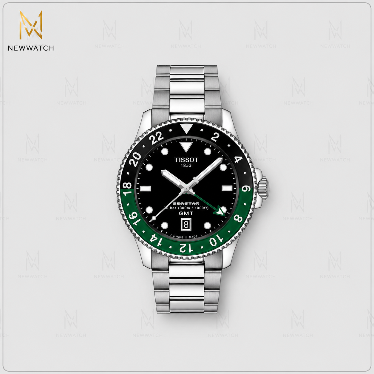 ALT: ساعت تیسوت Seastar 1000 GMT 40mm با صفحه مشکی و طراحی غواصی
